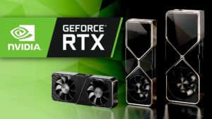 NVIDIA GeForce RTX видеокарта на зелено-черном фоне