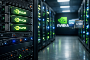 Серверы NVIDIA в современном дата-центре, иллюстрация развития AI-инфраструктуры и рынка серверных процессоров